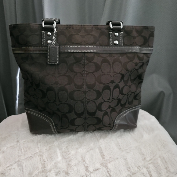 Coach Brown and Black Signature Tote - Picture 2 of 3